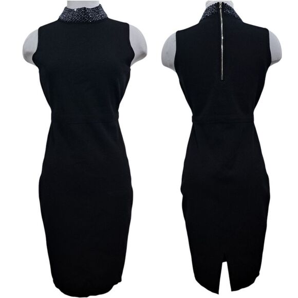 Milly Embellished Collar Iconic Shilloute Sheath Knee Length Dress Black Medium - Picture 4 of 16